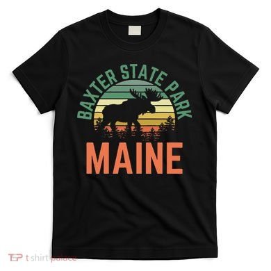 Baxter State Park Maine Moose Hiking Retro Sunset T-Shirt