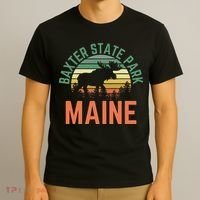 Baxter State Park Maine Moose Hiking Retro Sunset T-Shirt thumb 3