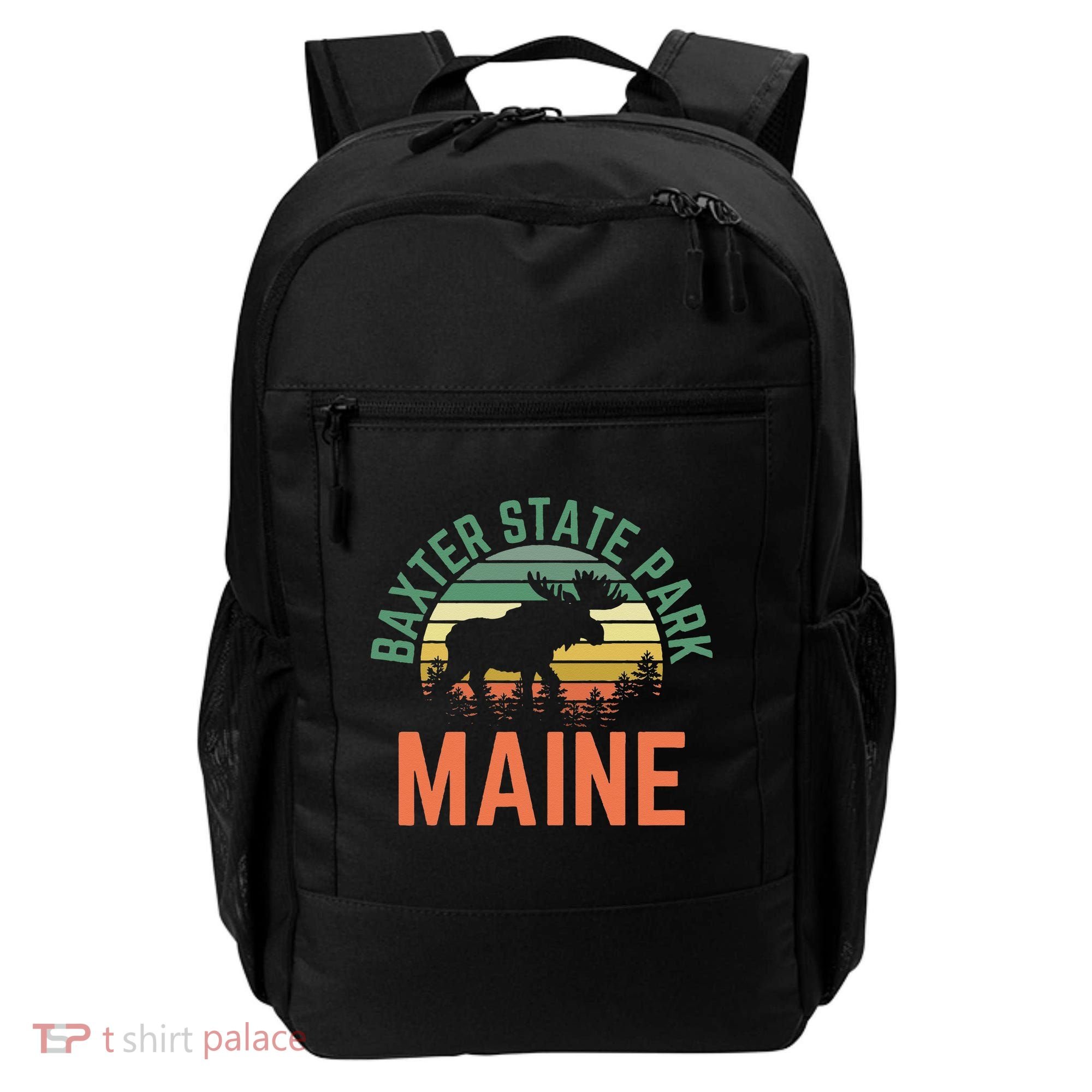 Baxter State Park Maine Moose Hiking Retro Sunset Backpack