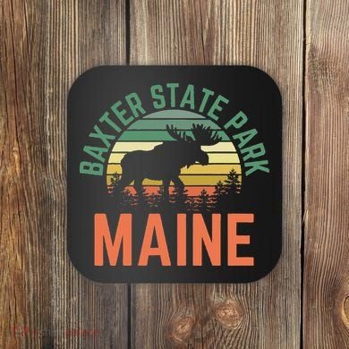 Baxter State Park Maine Moose Hiking Retro Sunset Coaster