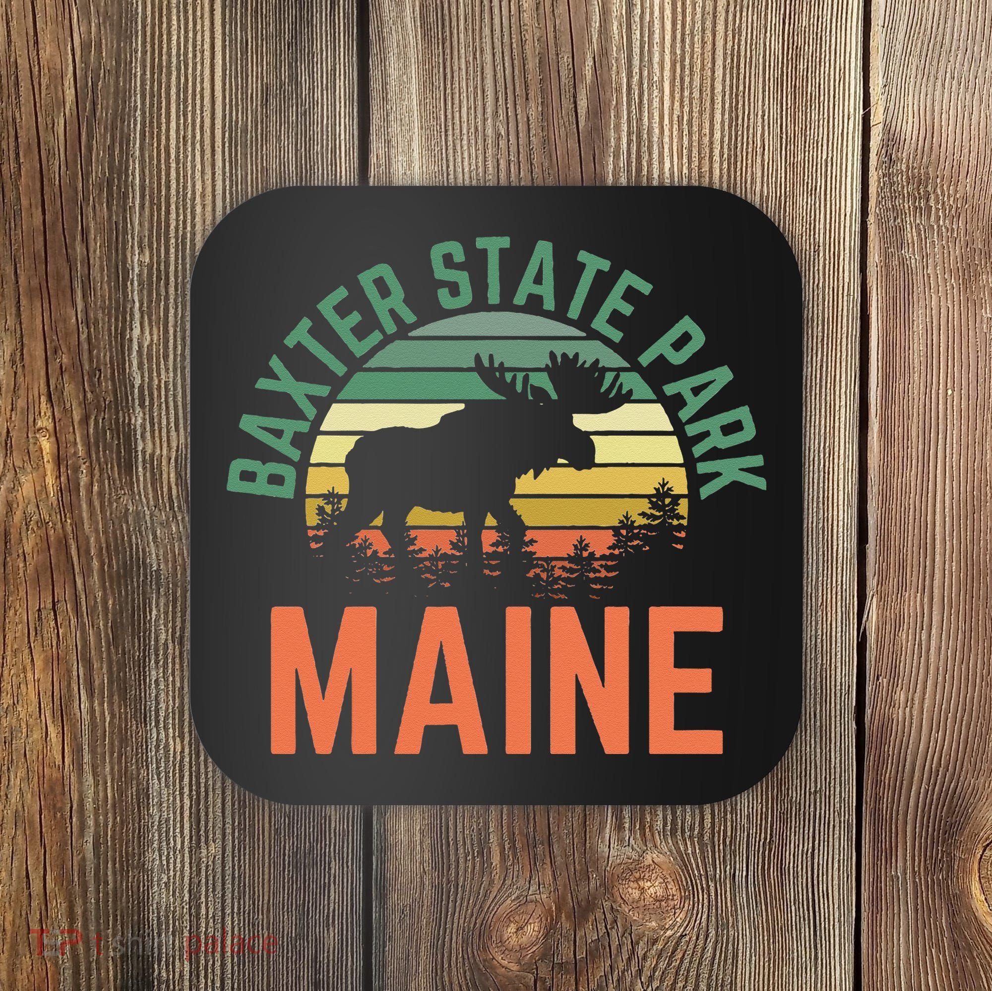 Baxter State Park Maine Moose Hiking Retro Sunset Coaster