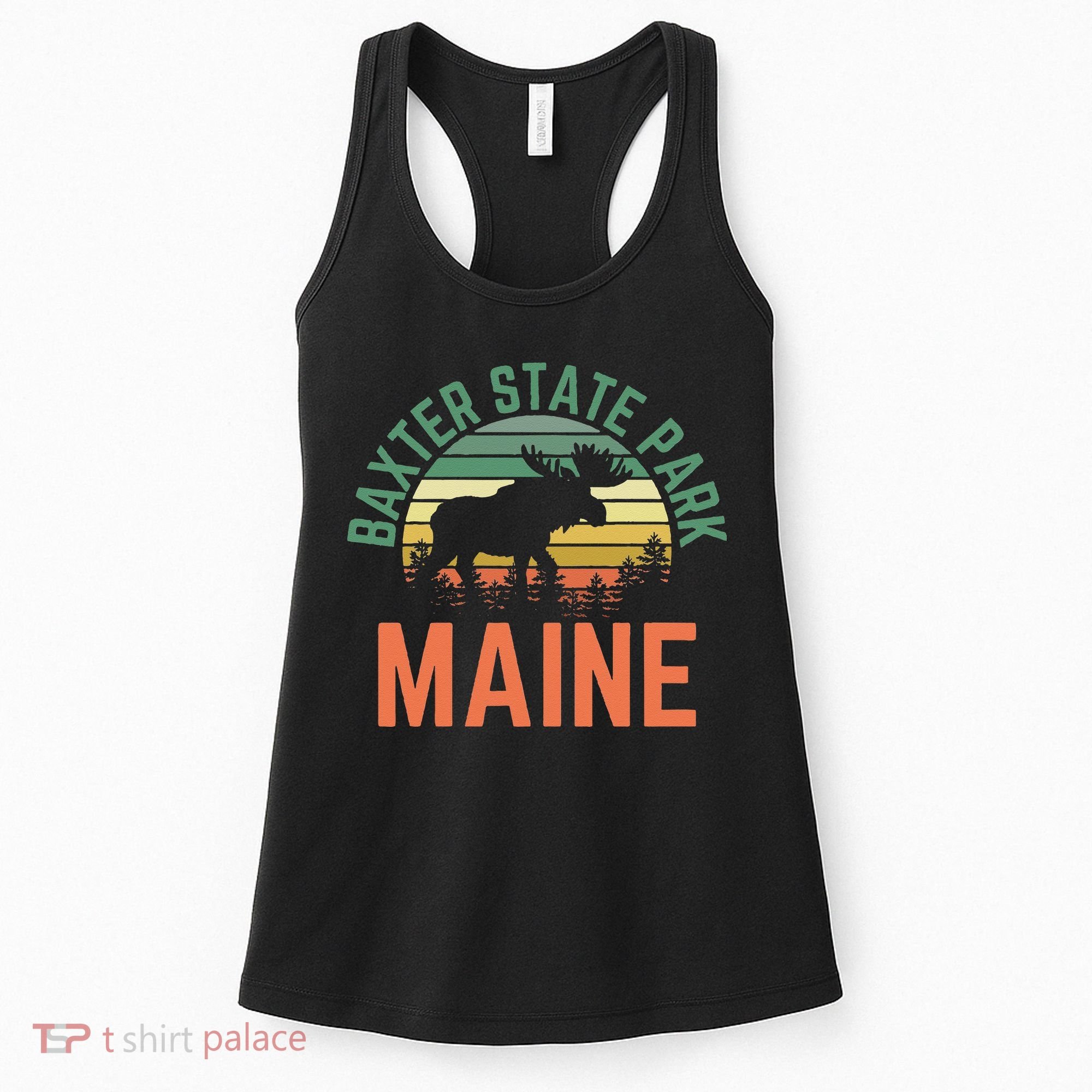 Baxter State Park Maine Moose Hiking Retro Sunset Women's Tank Top