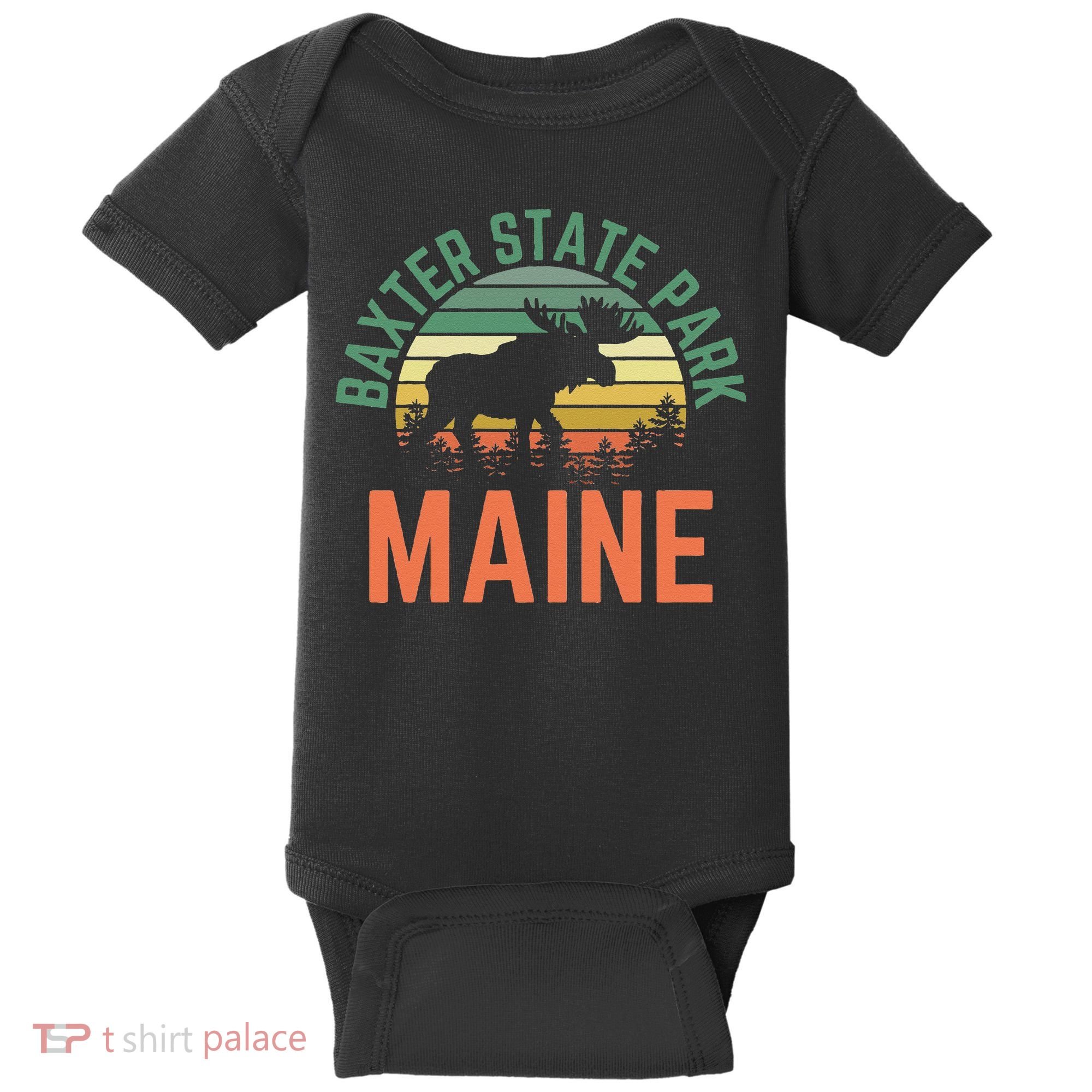 Baxter State Park Maine Moose Hiking Retro Sunset Baby Bodysuit