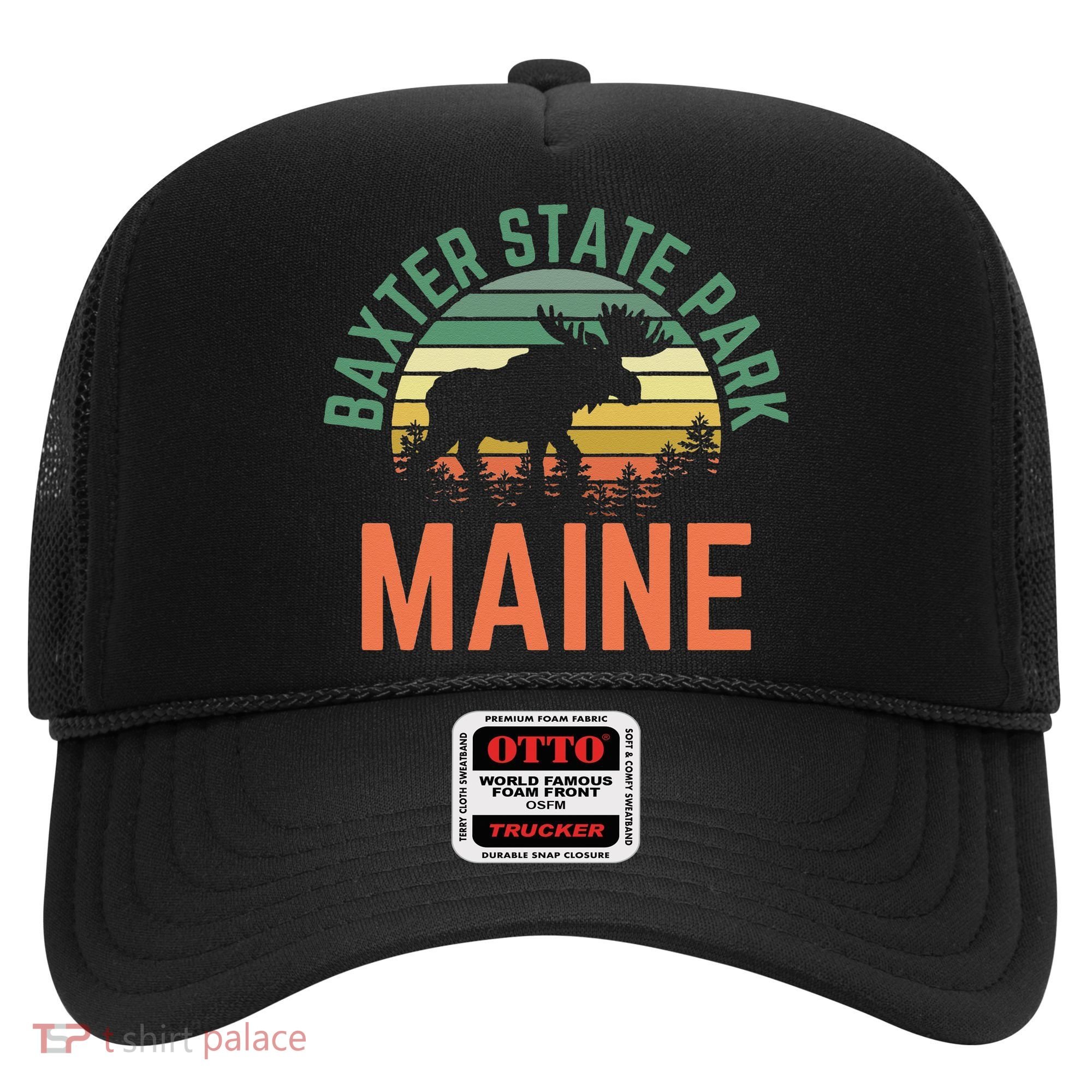Baxter State Park Maine Moose Hiking Retro Sunset Hat