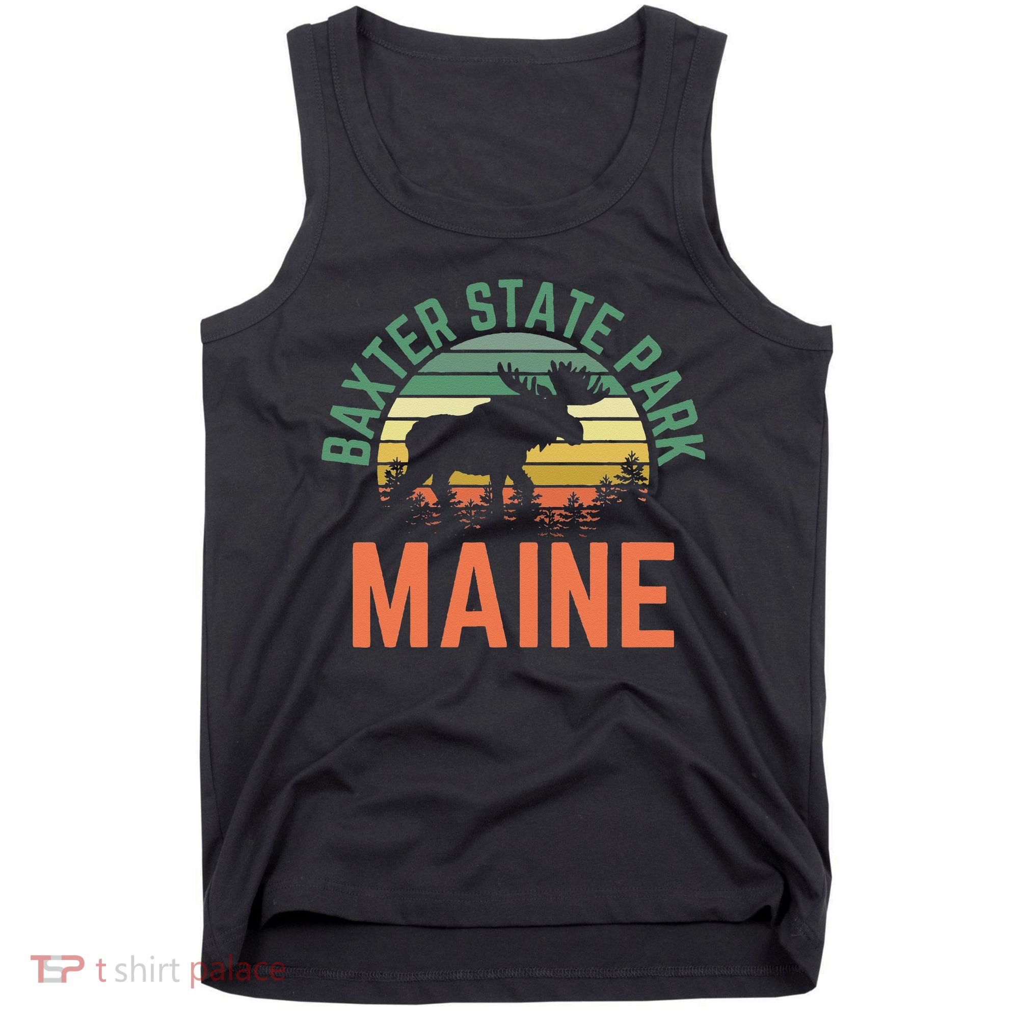 Baxter State Park Maine Moose Hiking Retro Sunset Tank Top