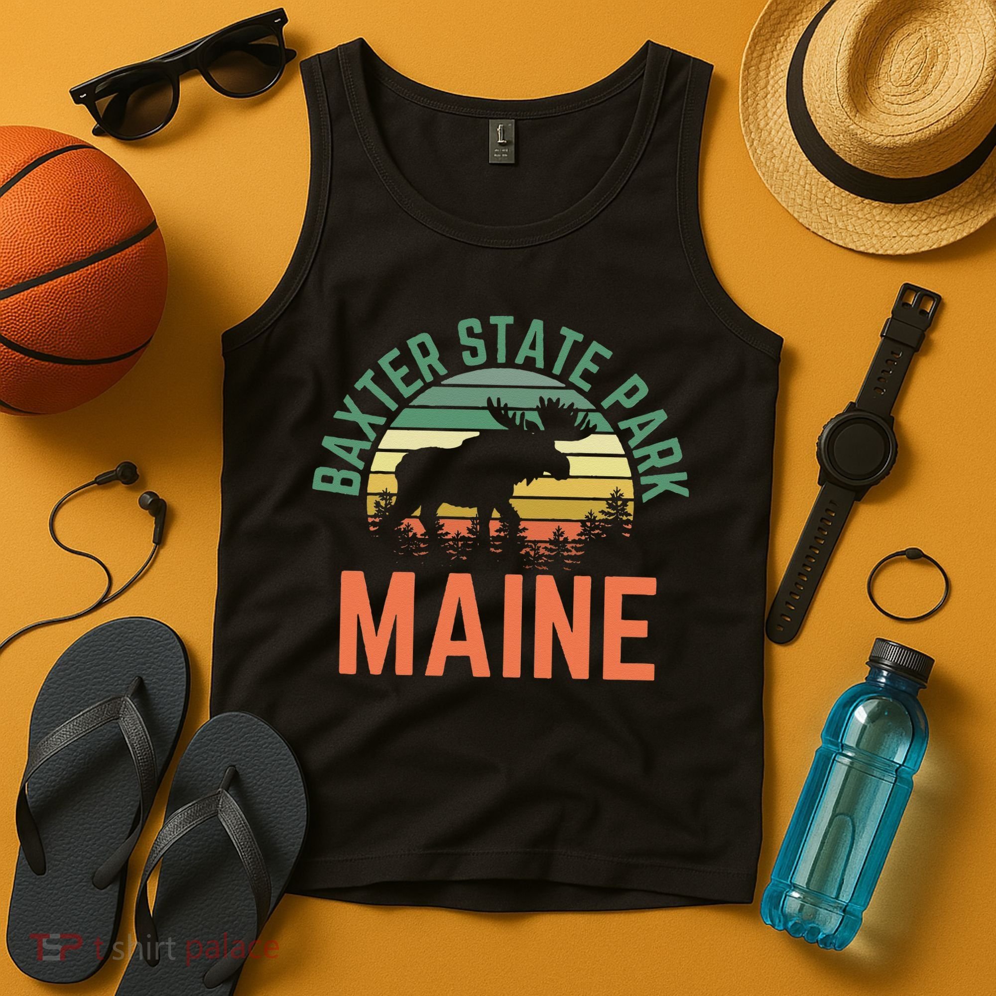 Baxter State Park Maine Moose Hiking Retro Sunset Tank Top