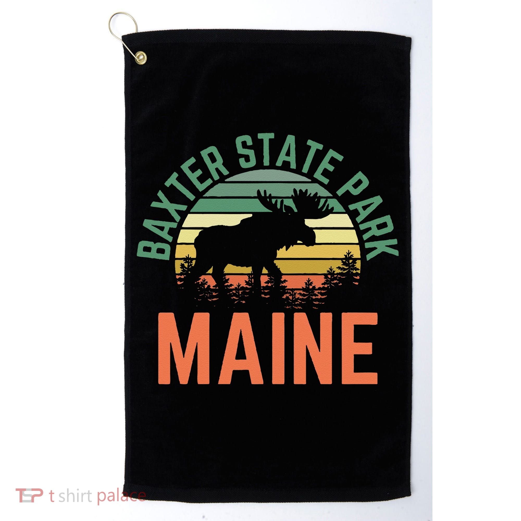 Baxter State Park Maine Moose Hiking Retro Sunset Golf Towel