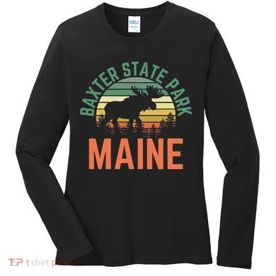 Baxter State Park Maine Moose Hiking Retro Sunset Women's Long Sleeve Shirt