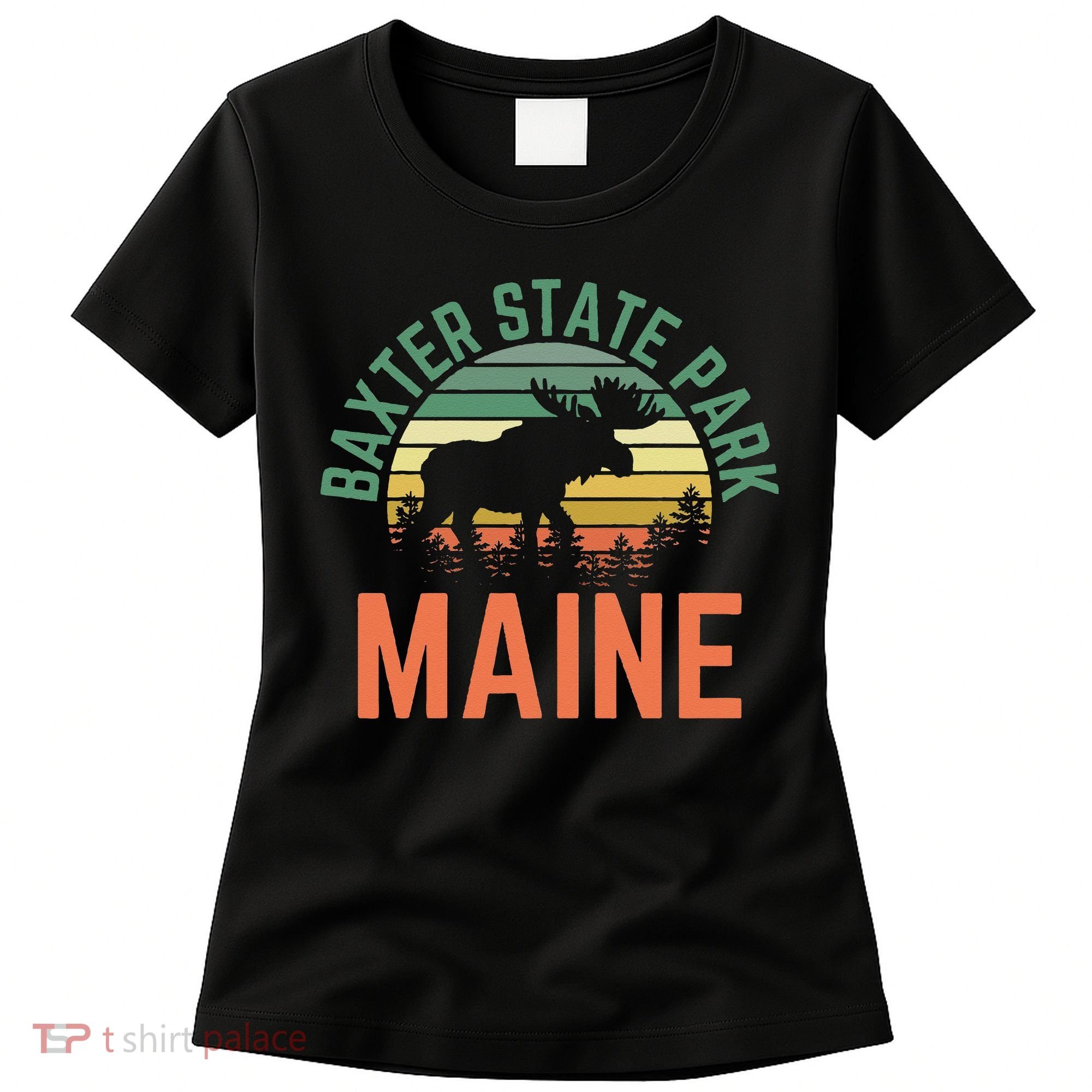 Baxter State Park Maine Moose Hiking Retro Sunset Women's T-Shirt