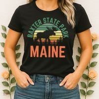 Baxter State Park Maine Moose Hiking Retro Sunset Women's T-Shirt thumb 2