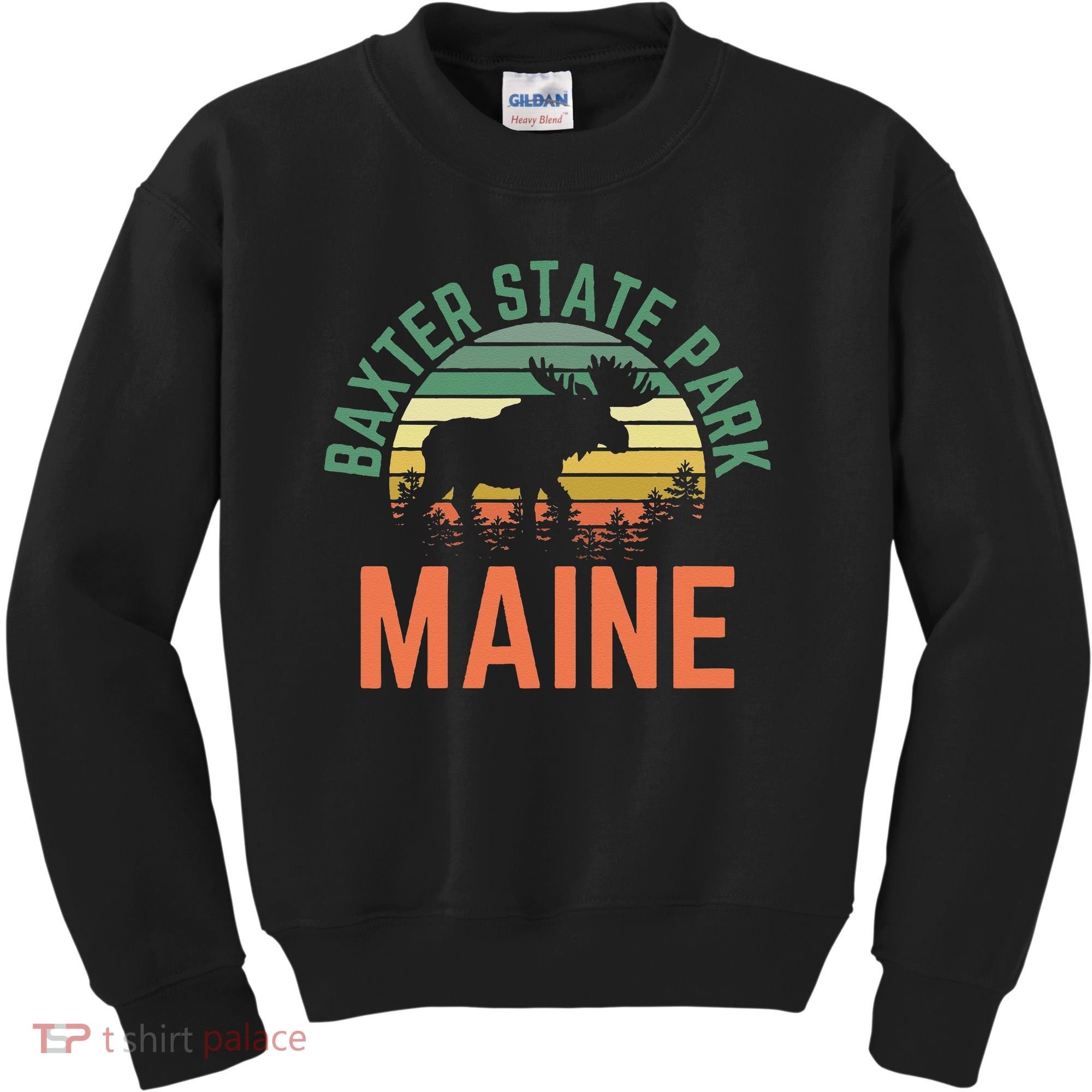 Baxter State Park Maine Moose Hiking Retro Sunset Kids Sweatshirt