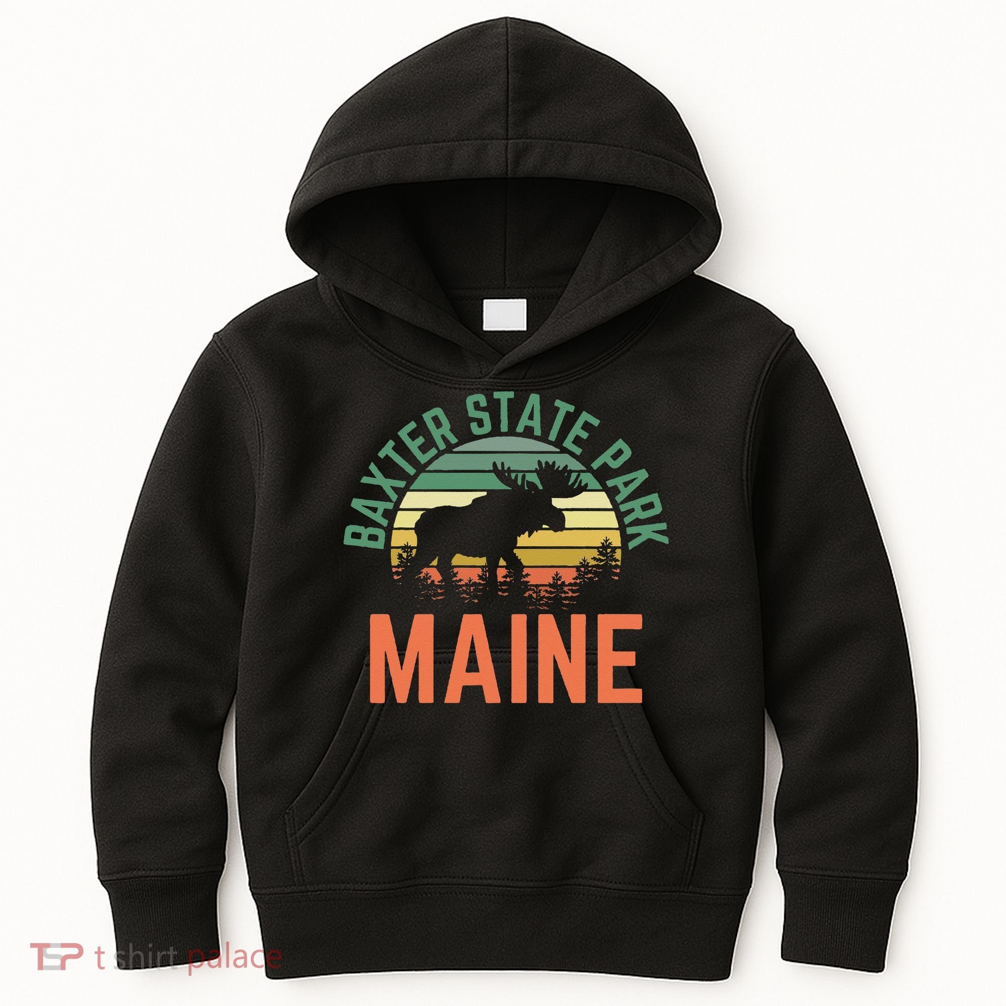 Baxter State Park Maine Moose Hiking Retro Sunset Kids Hoodie