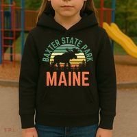 Baxter State Park Maine Moose Hiking Retro Sunset Kids Hoodie thumb 3