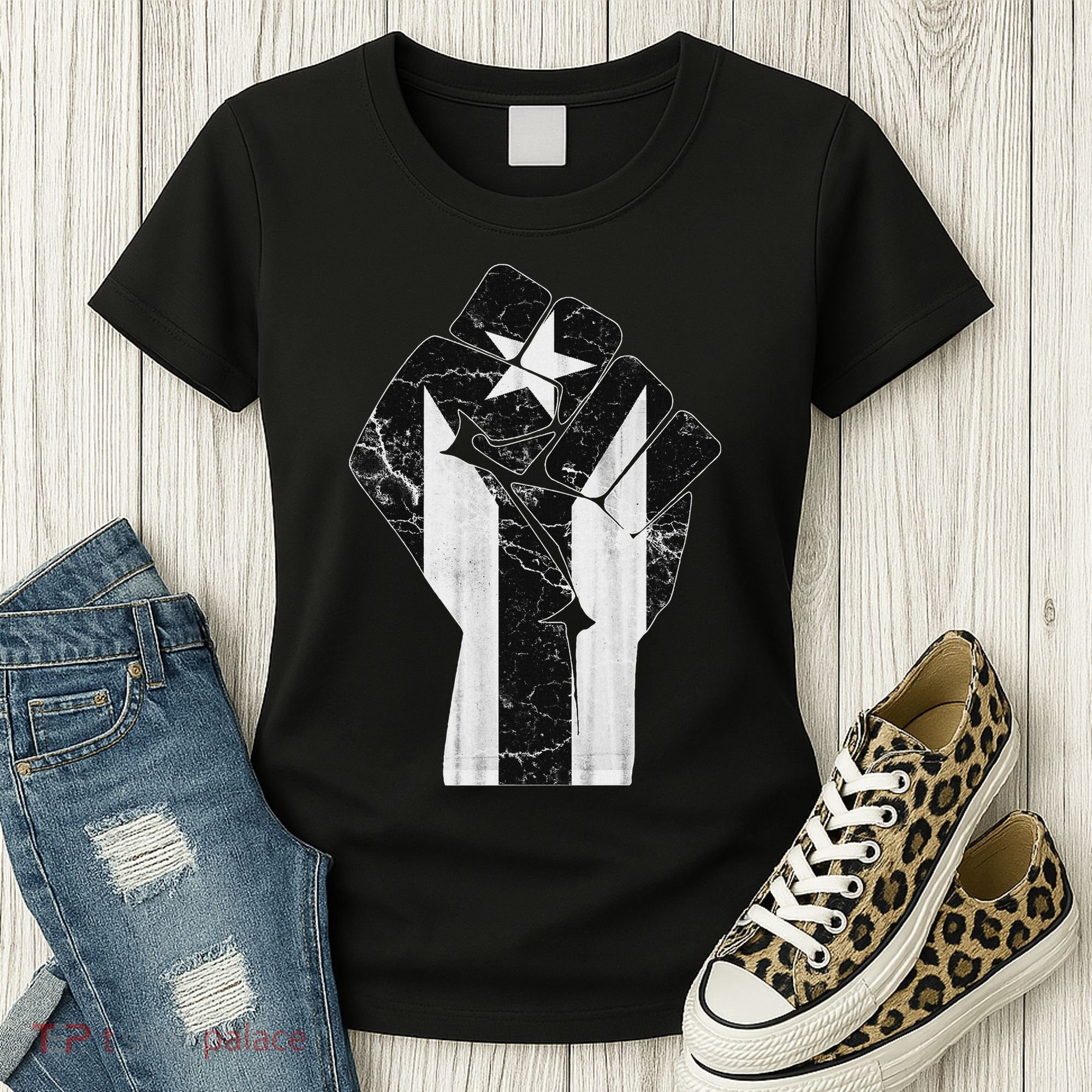 Boricua Strong Puerto Rico Black Flag Fist Women's T-Shirt