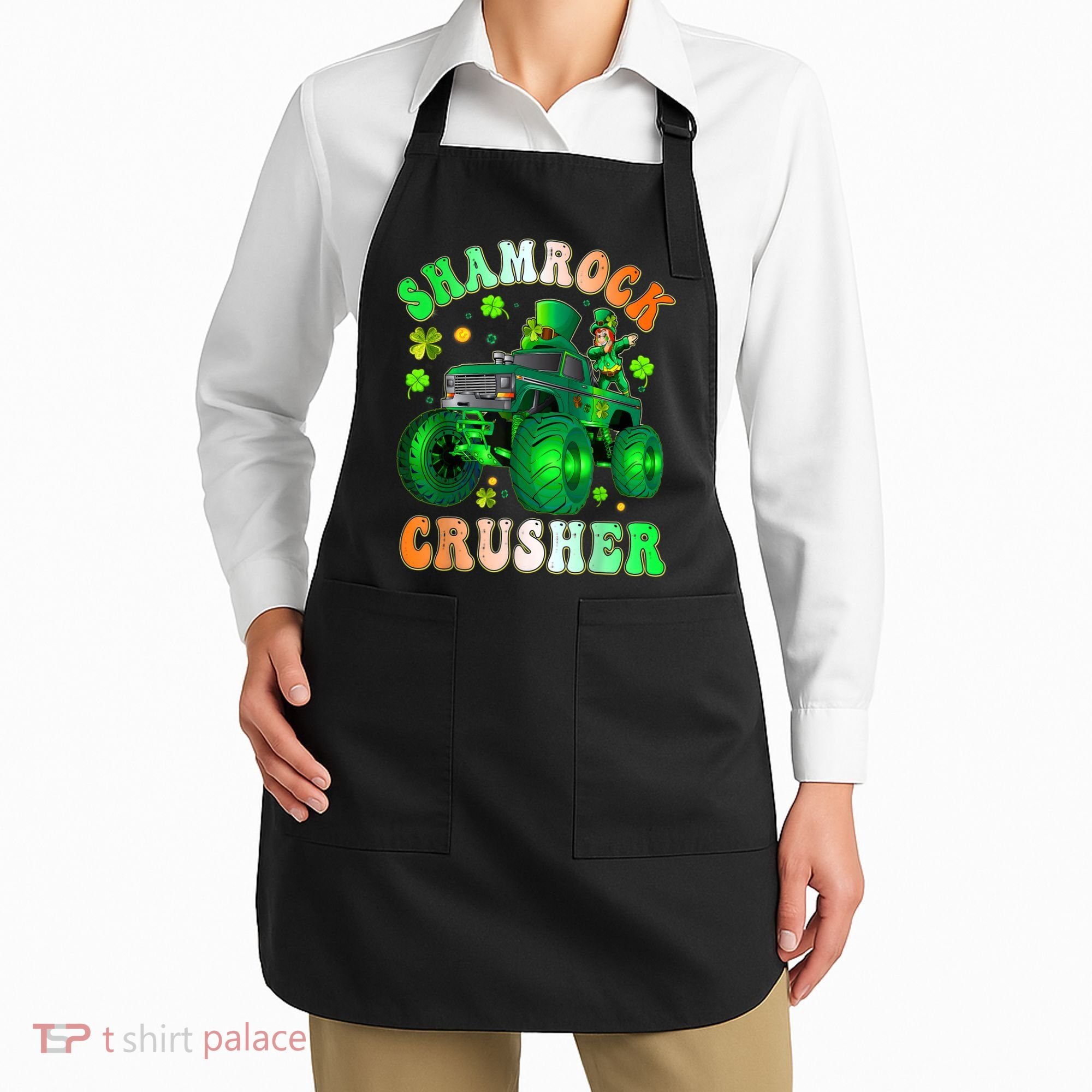 b.o.y.s Saint Patricks Day Monster Truck Shamrock Crusher K.i.d.s Apron