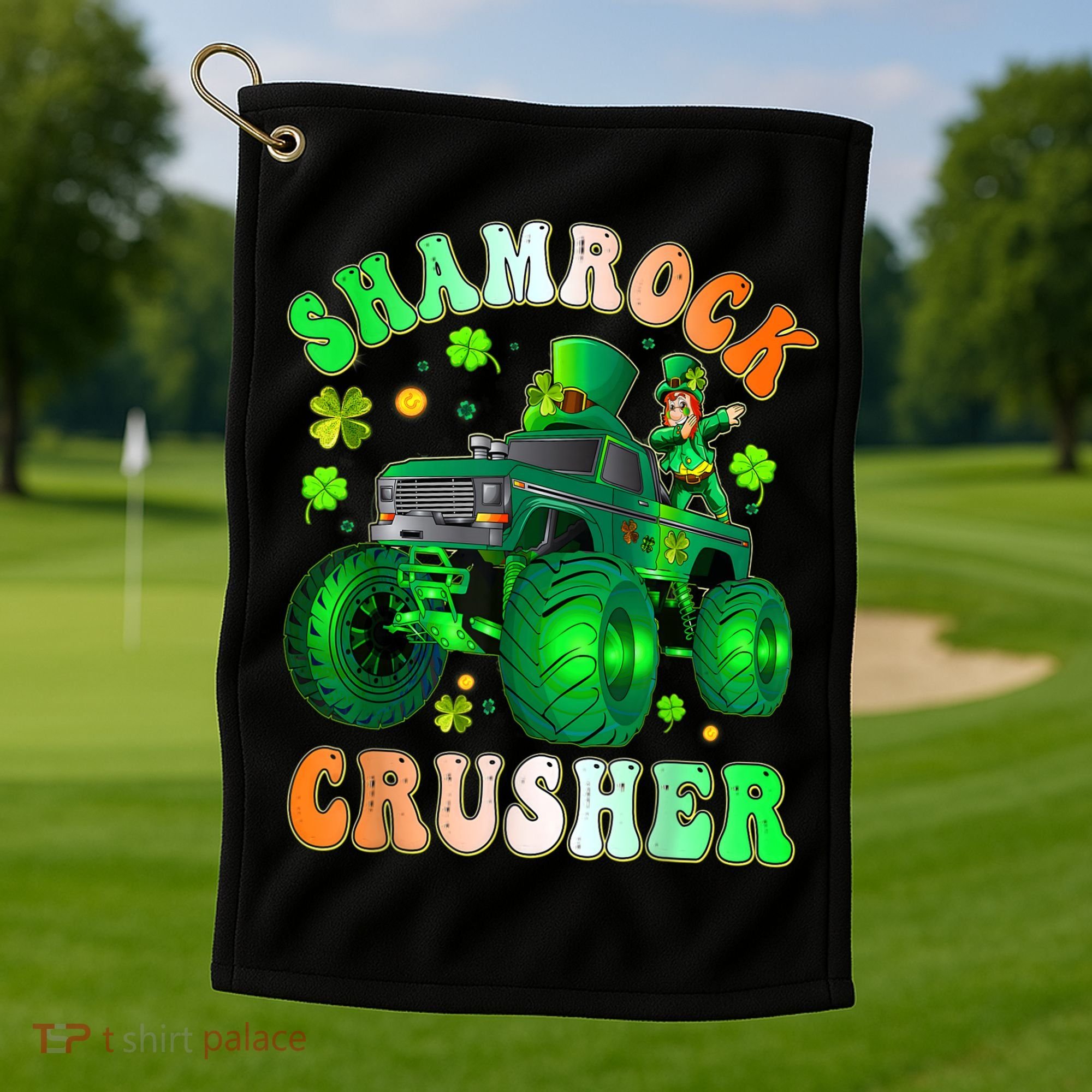 b.o.y.s Saint Patricks Day Monster Truck Shamrock Crusher K.i.d.s Golf Towel