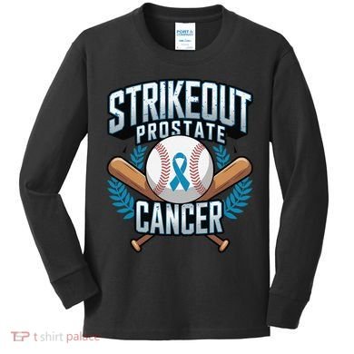 Baseball Strikeout Prostate Cancer Awareness Kids Long Sleeve Shirt