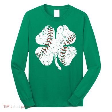 Baseball St Patricks Day Boys Men Catcher Pitcher Shamrock Long Sleeve Shirt