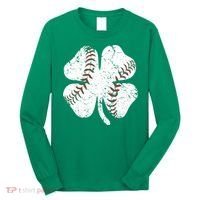 Baseball St Patricks Day Boys Men Catcher Pitcher Shamrock Long Sleeve Shirt thumb 0