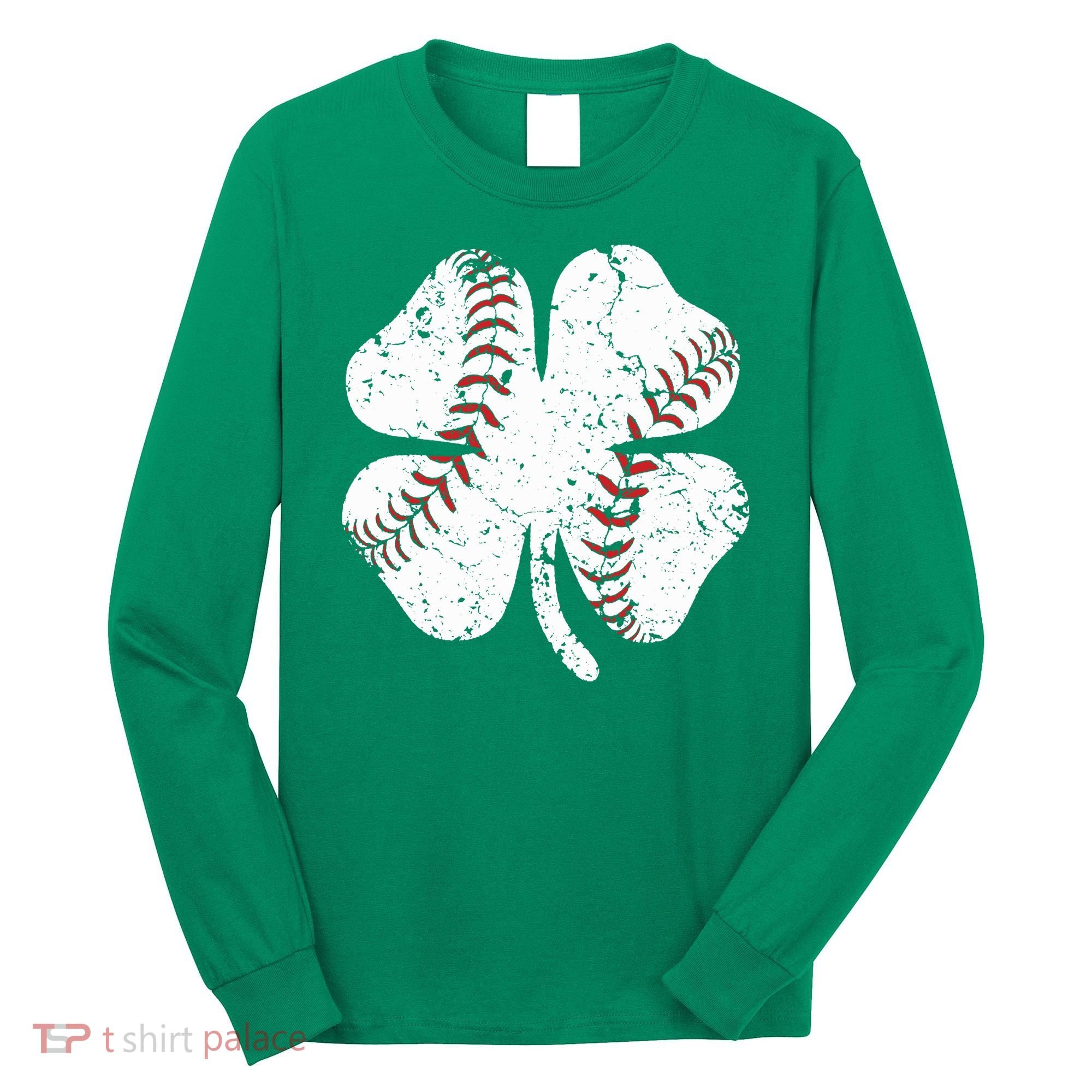 Baseball St Patricks Day Boys Men Catcher Pitcher Shamrock Long Sleeve Shirt