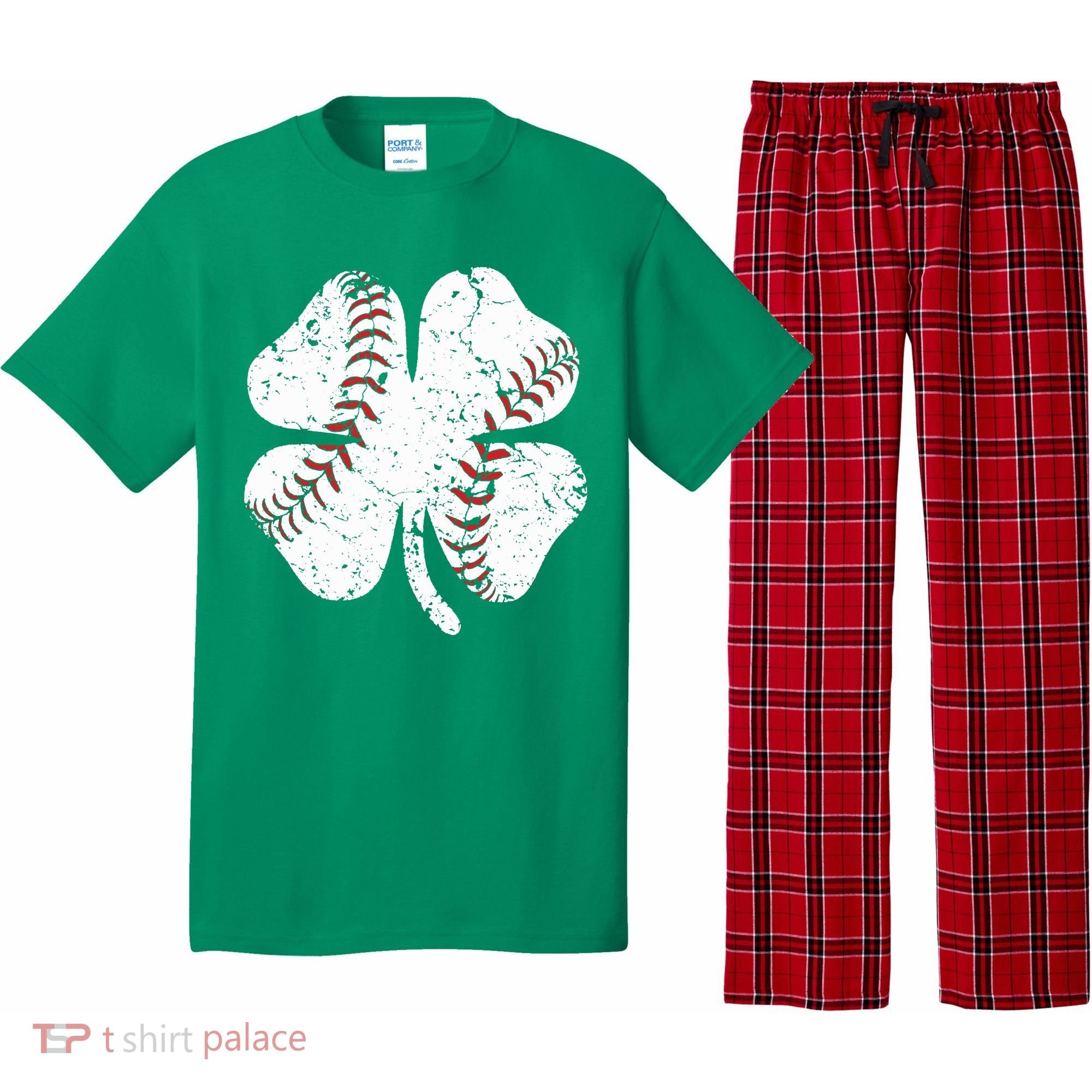 Baseball St Patricks Day Boys Men Catcher Pitcher Shamrock Pajama Set