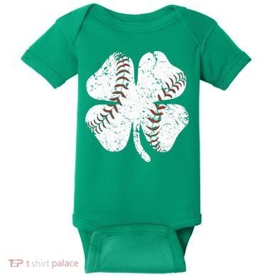 Baseball St Patricks Day Boys Men Catcher Pitcher Shamrock Baby Bodysuit