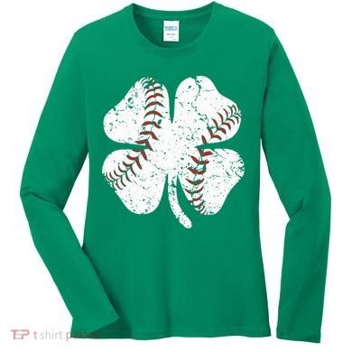Baseball St Patricks Day Boys Men Catcher Pitcher Shamrock Women's Long Sleeve Shirt