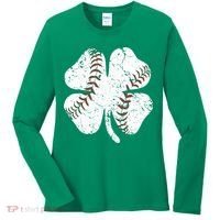 Baseball St Patricks Day Boys Men Catcher Pitcher Shamrock Women's Long Sleeve Shirt thumb 0