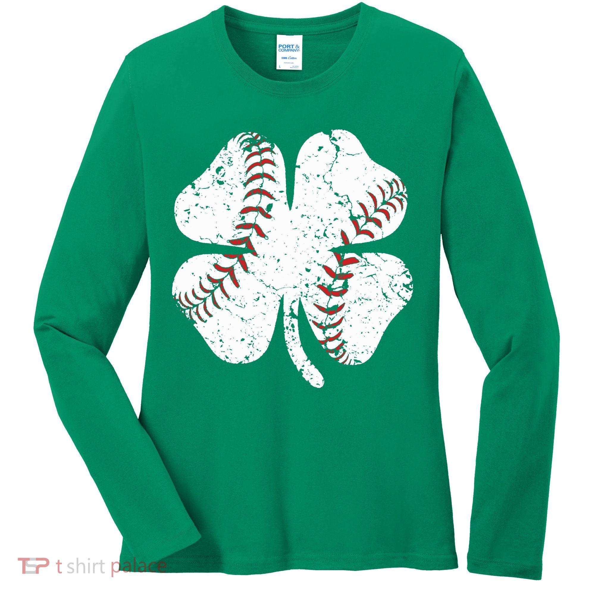 Baseball St Patricks Day Boys Men Catcher Pitcher Shamrock Women's Long Sleeve Shirt