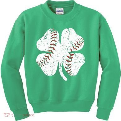 Baseball St Patricks Day Boys Men Catcher Pitcher Shamrock Kids Sweatshirt