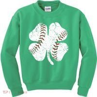 Baseball St Patricks Day Boys Men Catcher Pitcher Shamrock Kids Sweatshirt thumb 0