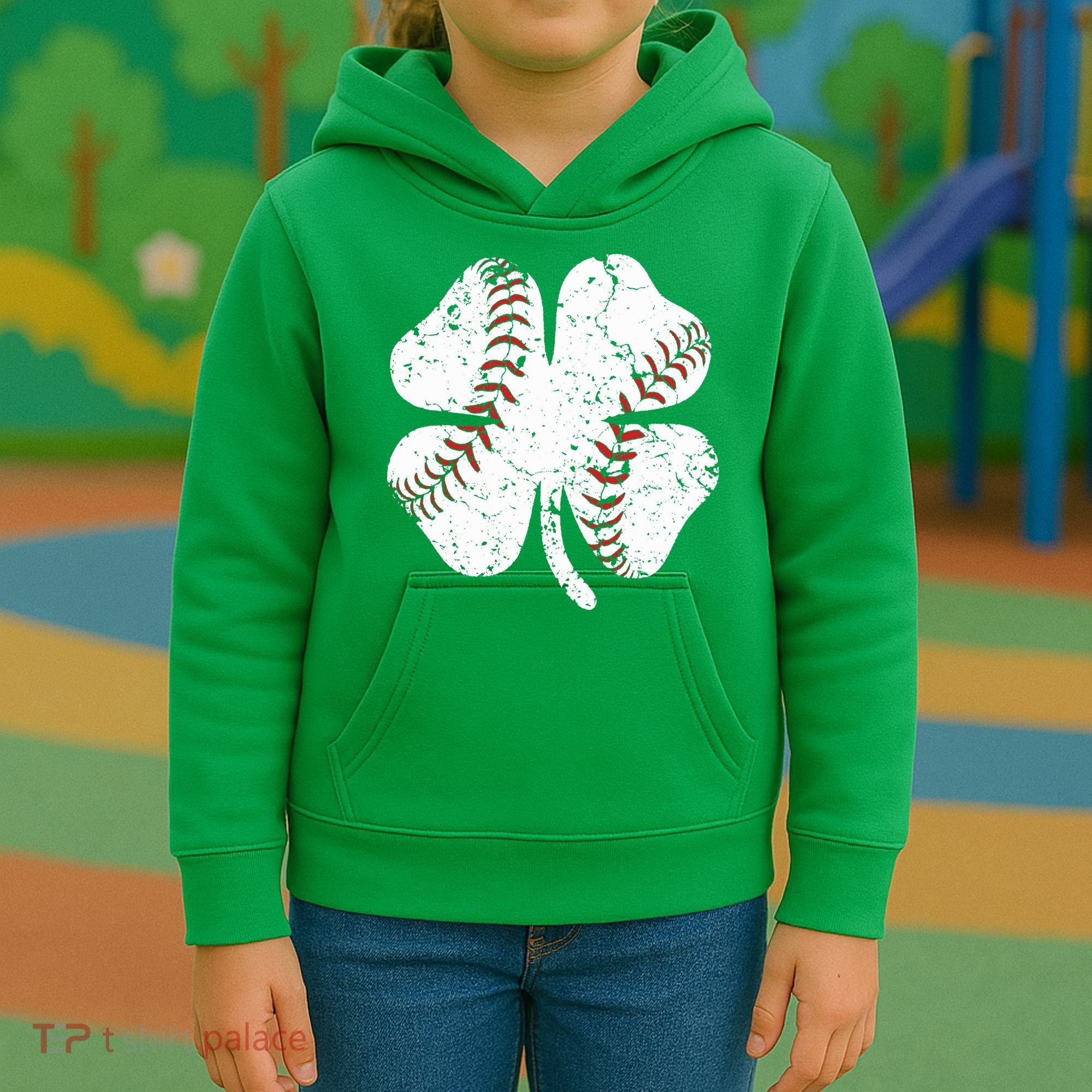 Baseball St Patricks Day Boys Men Catcher Pitcher Shamrock Kids Hoodie