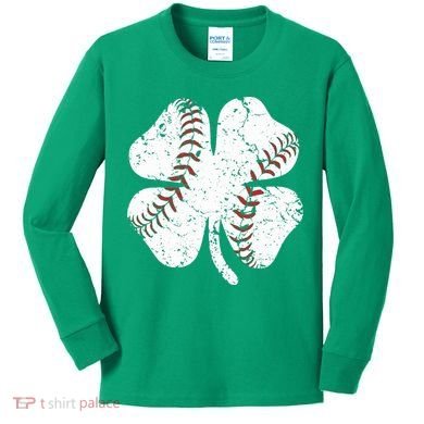 Baseball St Patricks Day Boys Men Catcher Pitcher Shamrock Kids Long Sleeve Shirt