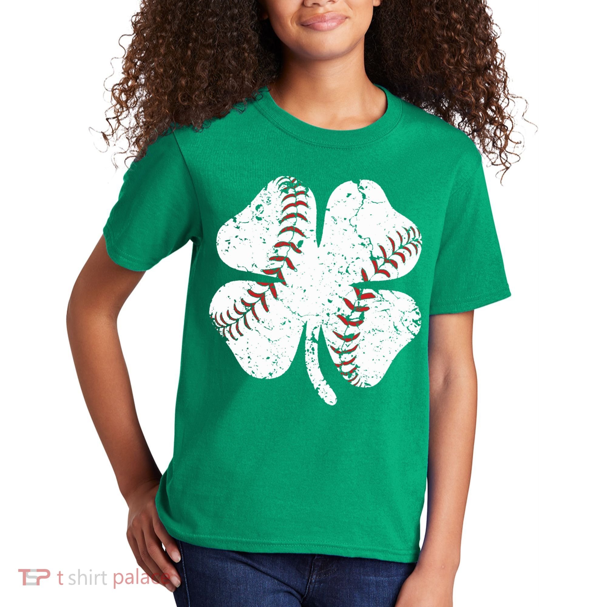 Baseball St Patricks Day Boys Men Catcher Pitcher Shamrock Kids T-Shirt