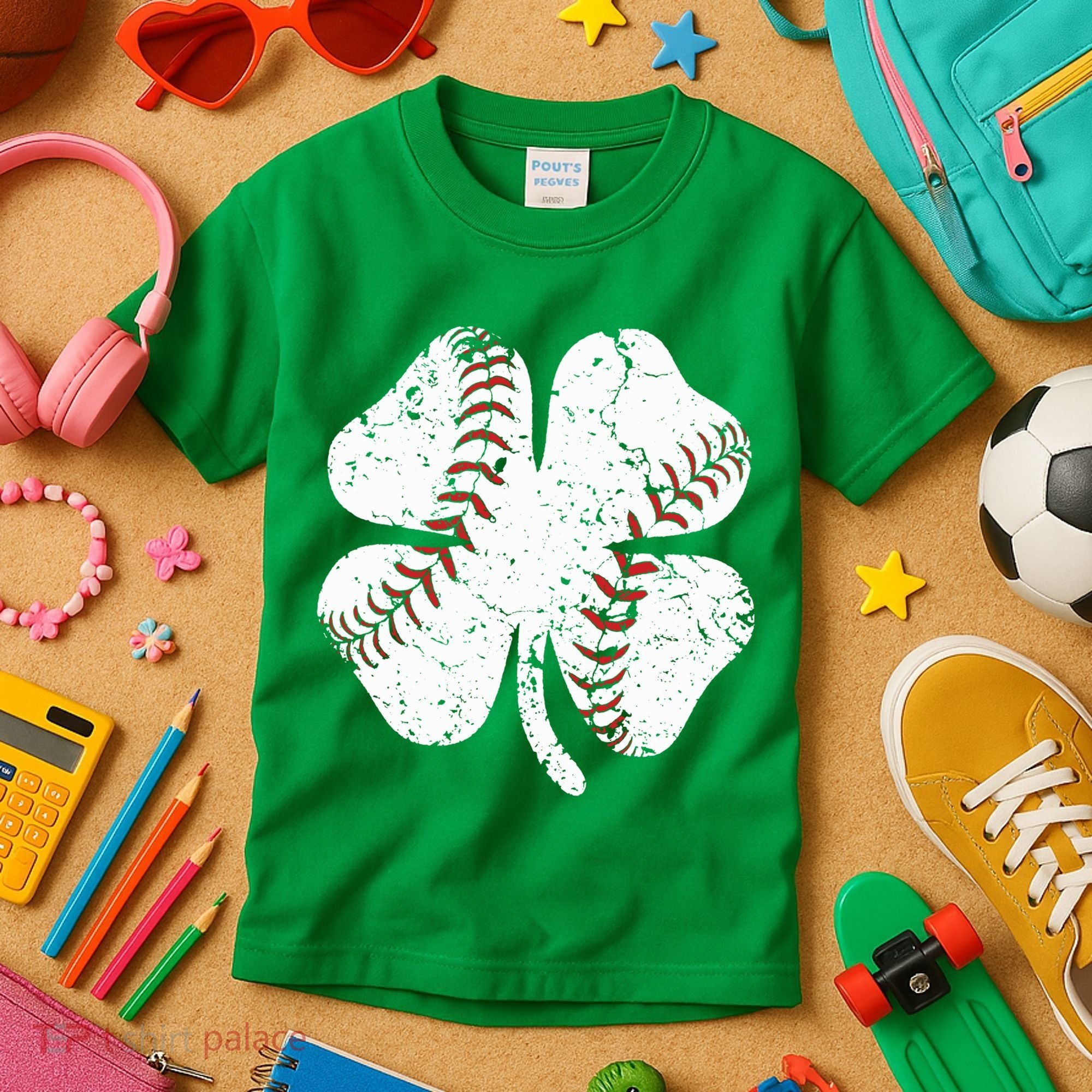 Baseball St Patricks Day Boys Men Catcher Pitcher Shamrock Kids T-Shirt