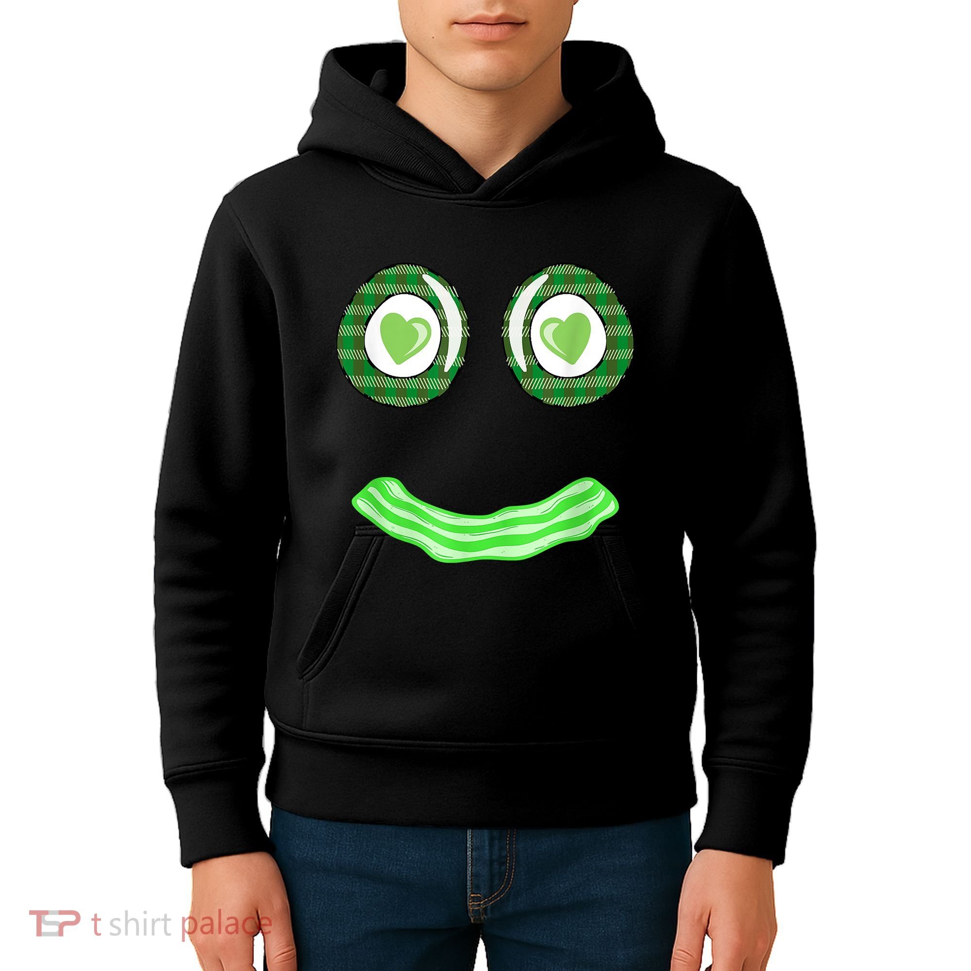 Breakfast St. Patricks Day Funny Green Eggs Smile Face Ham Kids Hoodie