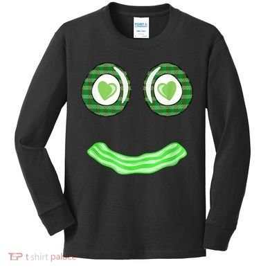 Breakfast St. Patricks Day Funny Green Eggs Smile Face Ham Kids Long Sleeve Shirt