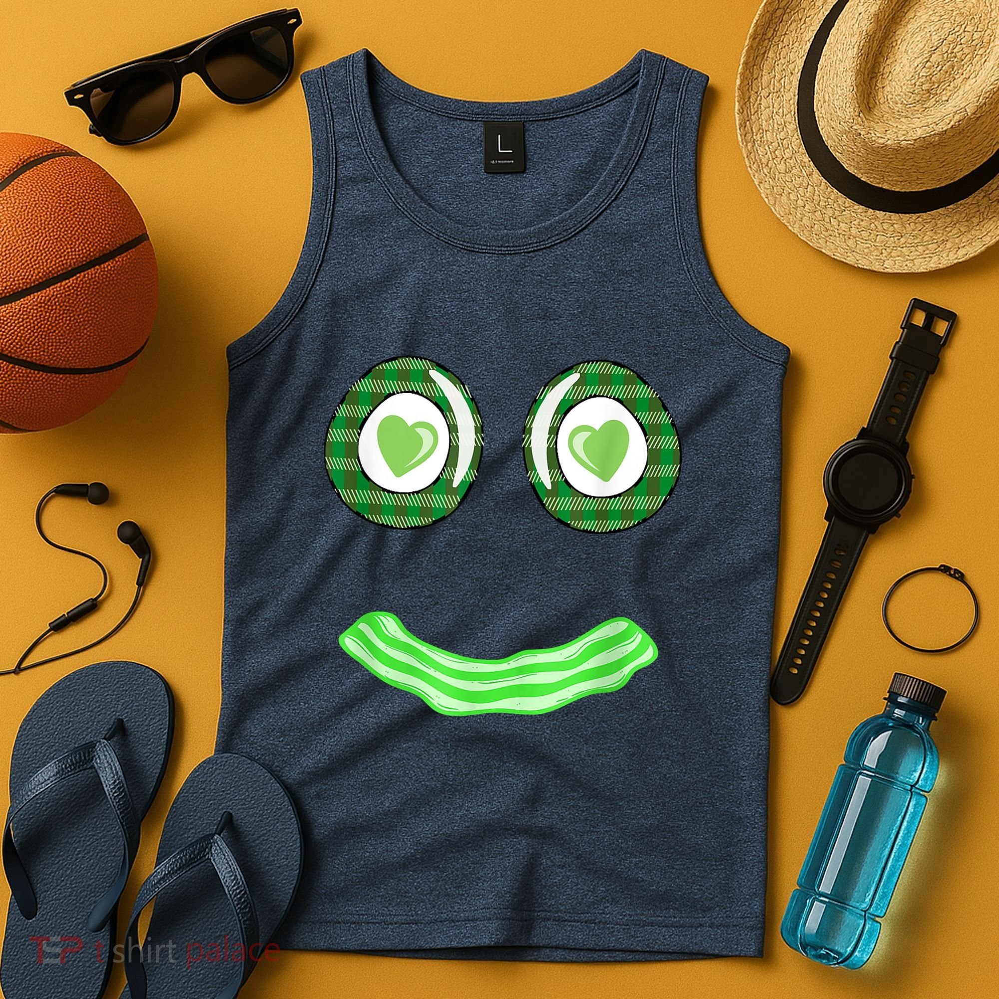 Breakfast St. Patricks Day Funny Green Eggs Smile Face Ham Tank Top