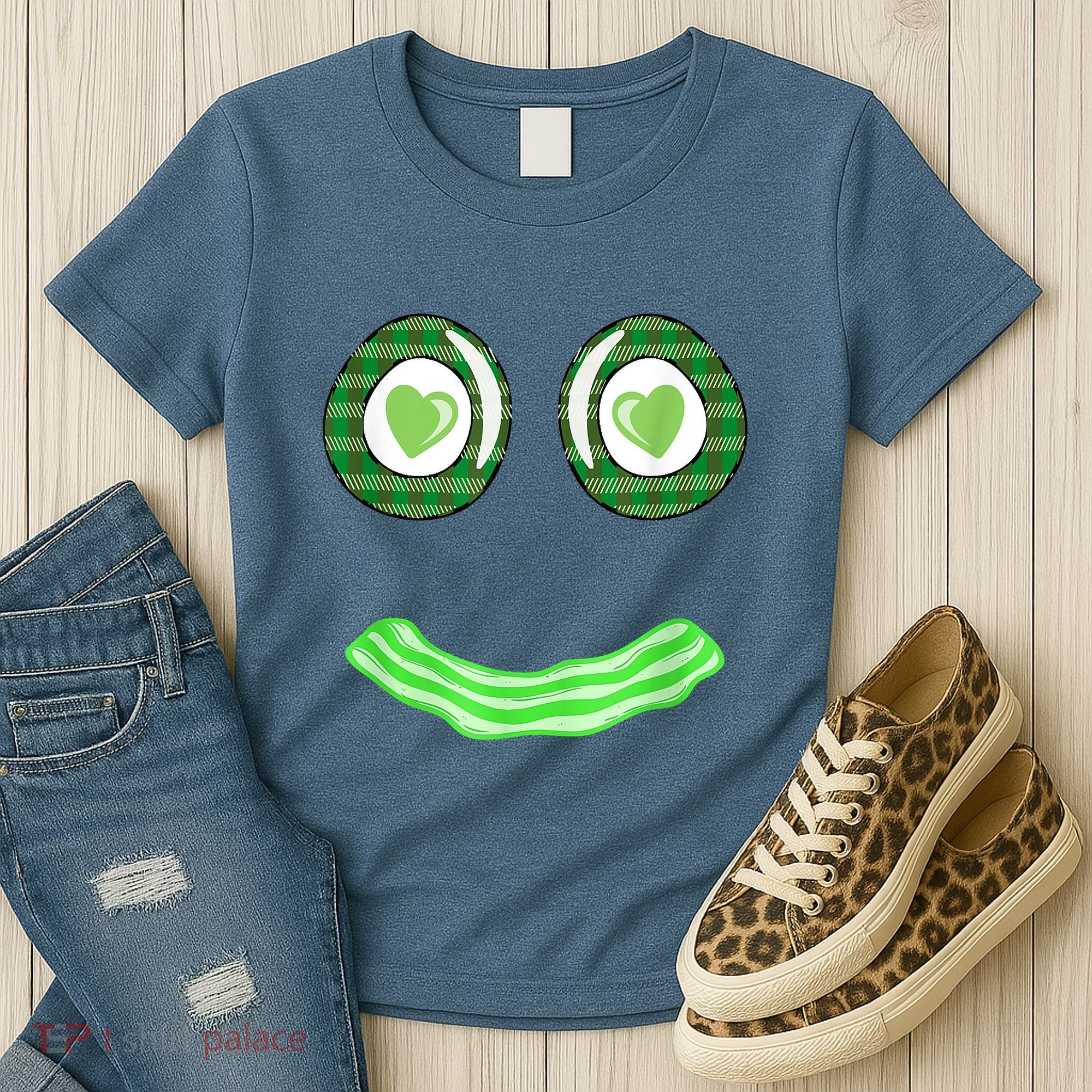 Breakfast St. Patricks Day Funny Green Eggs Smile Face Ham Women's T-Shirt