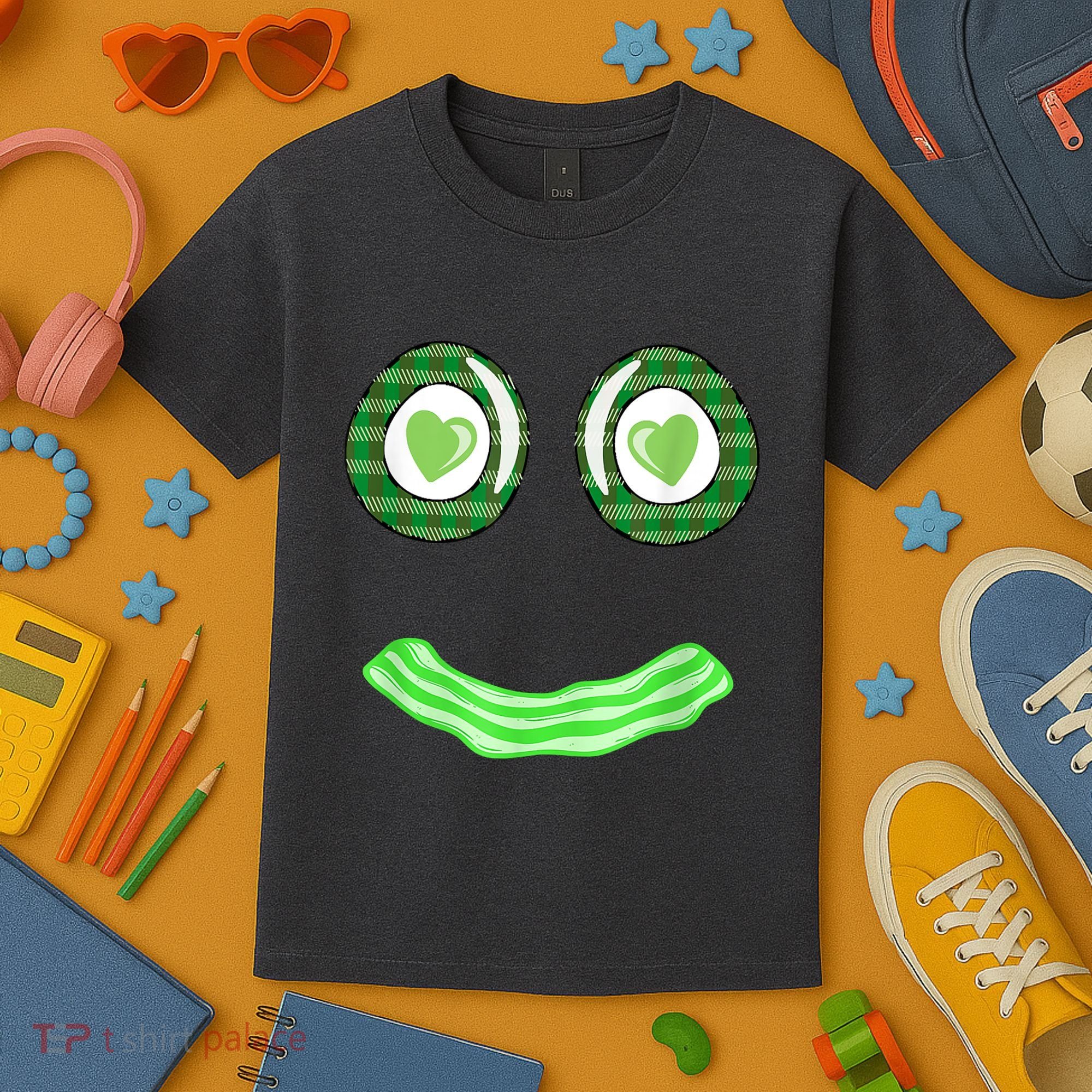 Breakfast St. Patricks Day Funny Green Eggs Smile Face Ham Kids T-Shirt