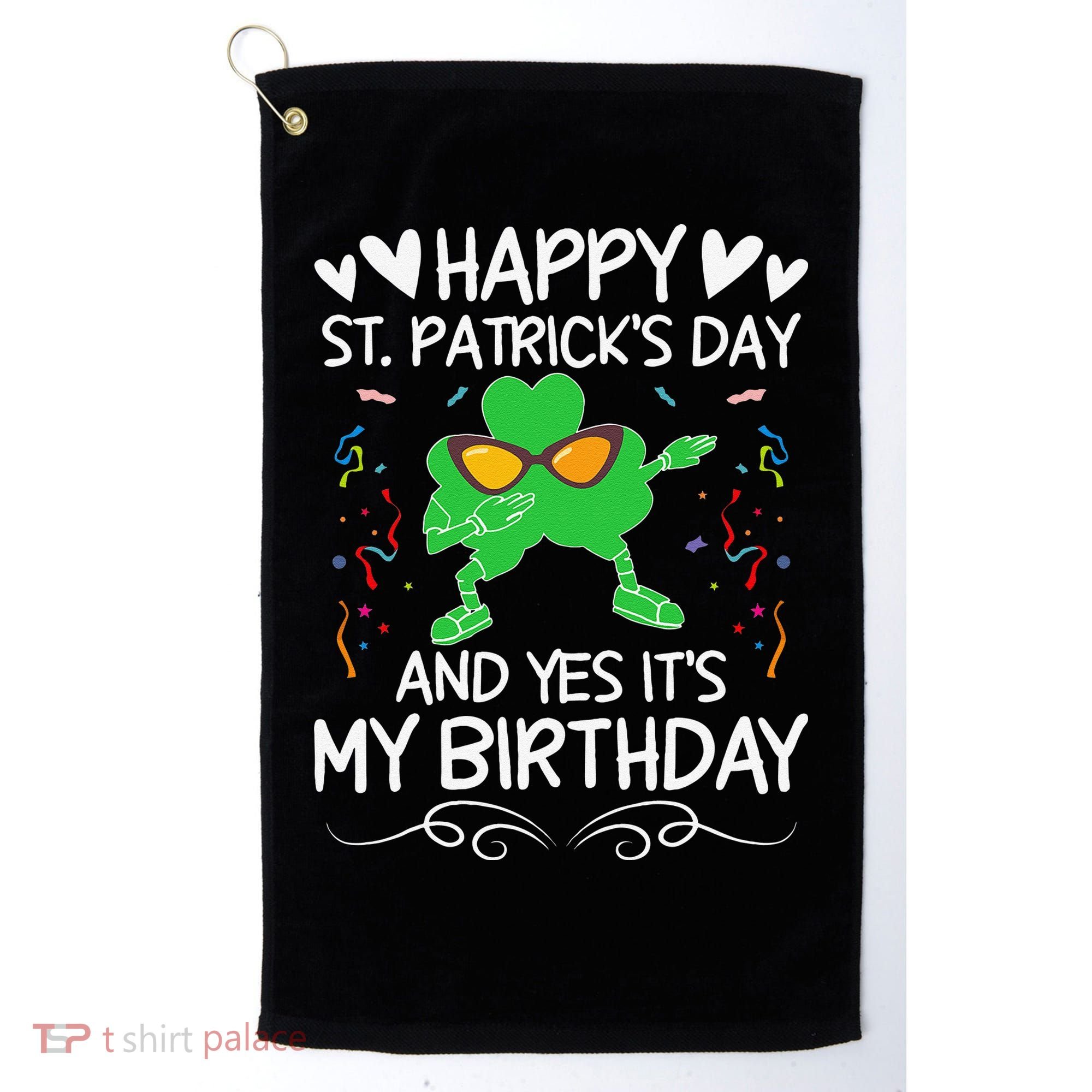 Birthday Saint Patrick's Day Lucky Shamrock Clover Golf Towel