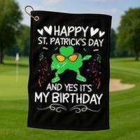Birthday Saint Patrick's Day Lucky Shamrock Clover Golf Towel thumb 1