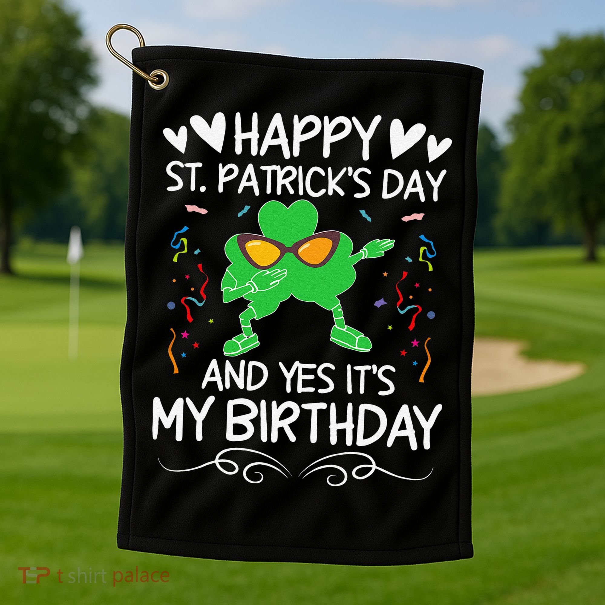 Birthday Saint Patrick's Day Lucky Shamrock Clover Golf Towel