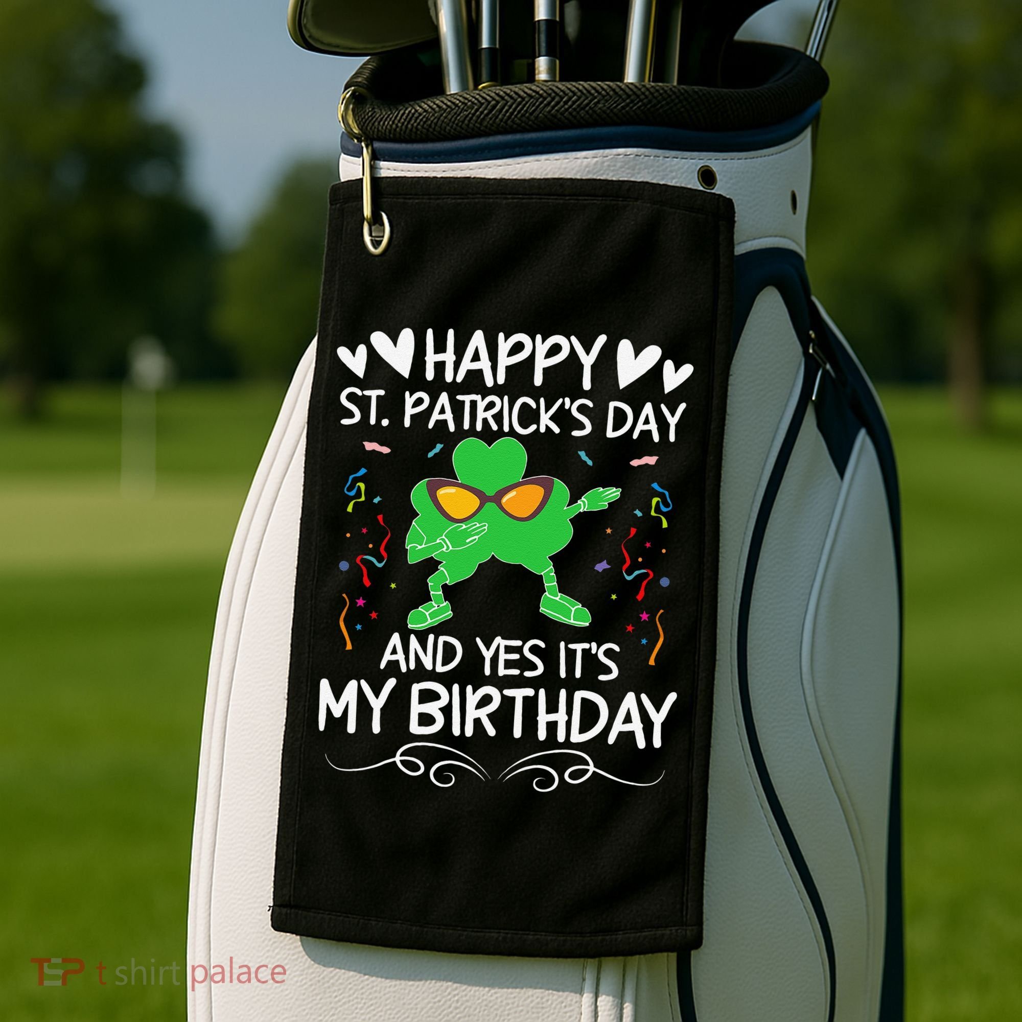 Birthday Saint Patrick's Day Lucky Shamrock Clover Golf Towel