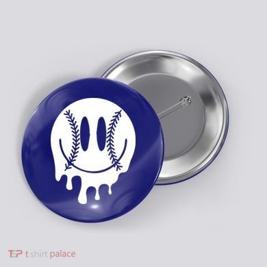 Baseball Smiley Retro Button