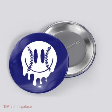 Baseball Smiley Retro Button