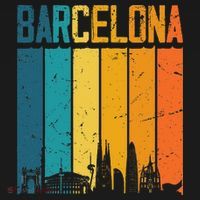 Barcelona Spain Retro Vintage Sunset Skyline Barcelona T-Shirt thumb 7