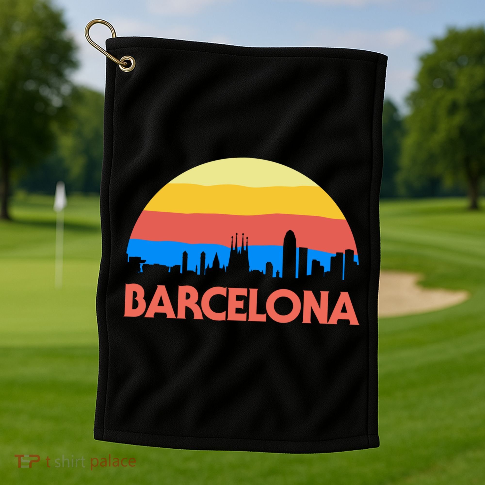 Barcelona Spain Retro Tourism Cool Gift Golf Towel