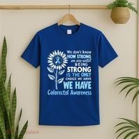 Blue Sunflower Ribbon Colorectal Colon Cancer Awareness Gift T-Shirt thumb 2