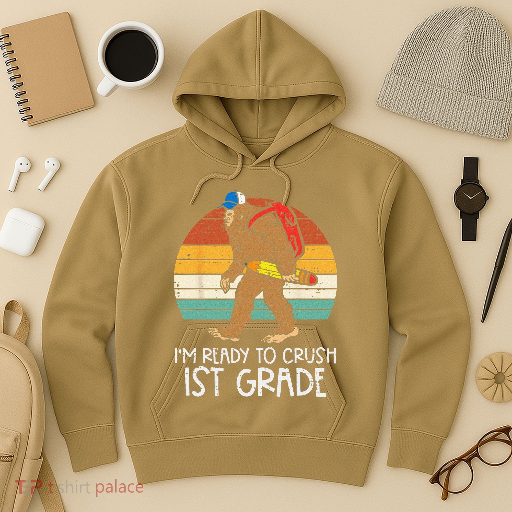 Bigfoot Sasquatch Ready To Crush 1st Grade First Day School Hoodie